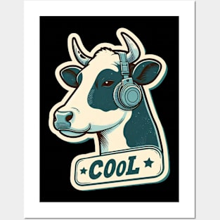 cool cow with headphones Posters and Art